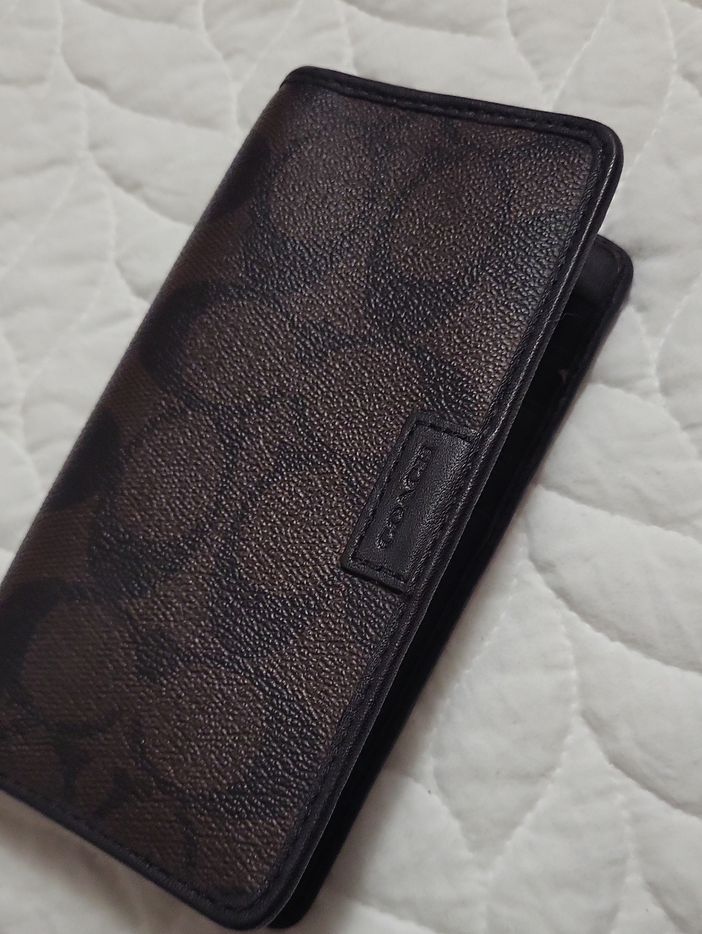Coach Dark Brown Signature Print Leather Phone Wallet Case